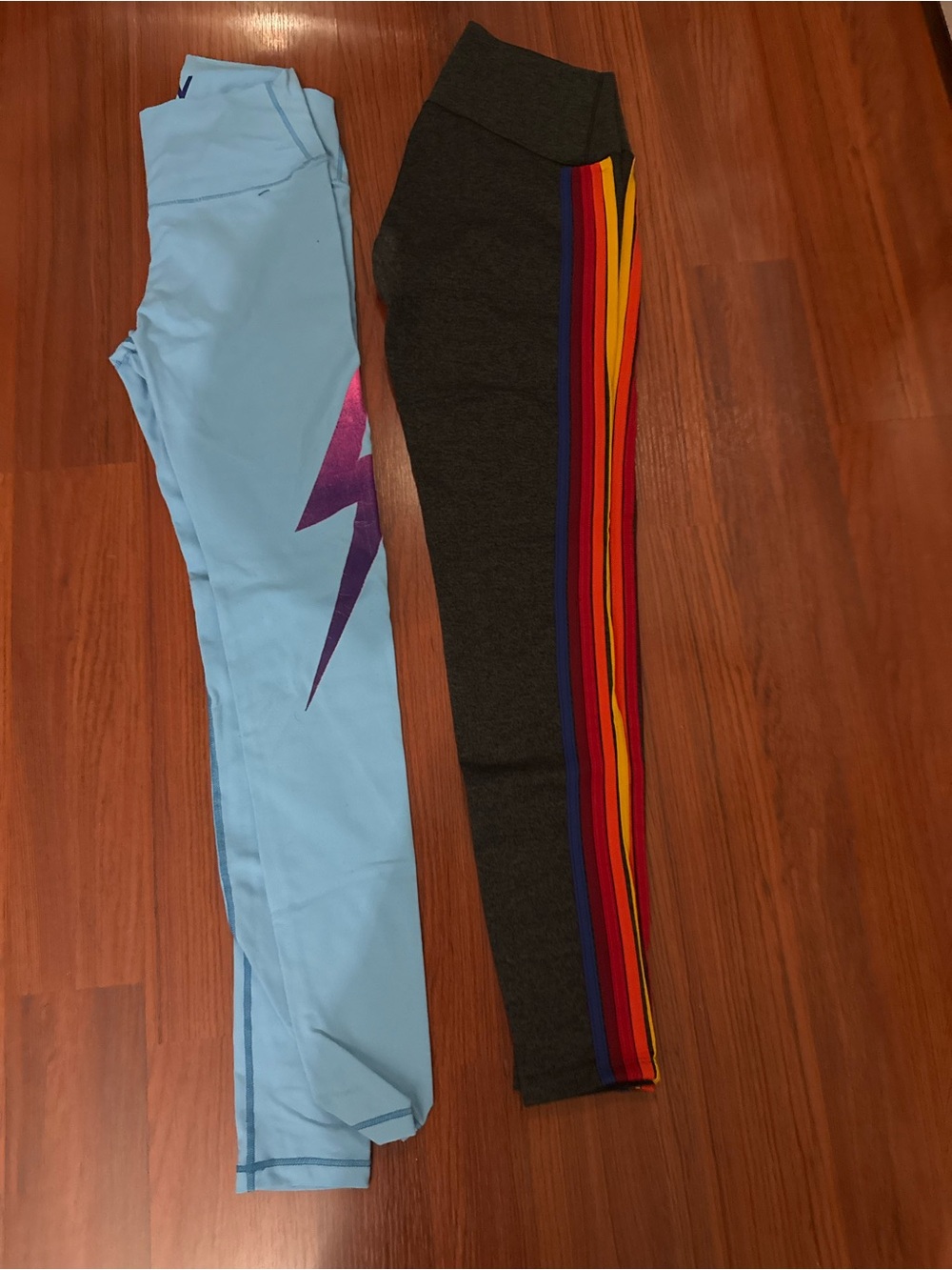 Aviator Nation Gray Leggings with Rainbow Side Stripes